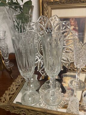 Source Unknown Clear Cut Crystal Fluted Champagne Glasses